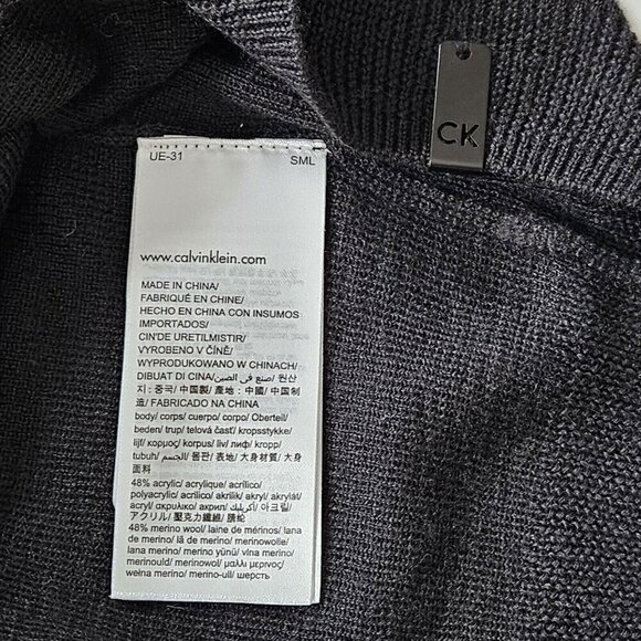 Calvin Klein Sweater Men L Gray Black Crewneck LS Italian Yarn Wool Blend Casual - Picture 12 of 15